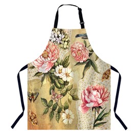 BGBDEIA Vintage Watercolor Floral Kitchen Apron for Women Men, Unisex Adjustable Cooking Apron, Waterproof Apron for Home Kitchen, Restaurant, Coffee House