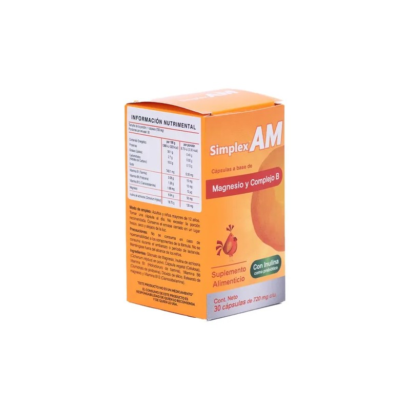 Suplemento Nutricional Magnesio Glicinato y Complejo B 30 Cápsulas Simplex