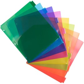 JAM PAPER Plastic Index 8-Tab Dividers w/Double Pockets - 9 3/4 x 11 1/2 - Assorted Multi-Color - 2 Packs of 8 Tabs/Set