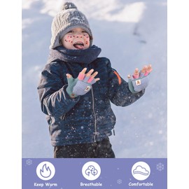 Becellen Children's Winter Fingerless Gloves Warm Winter Gloves Knitted Mittens Children's Gloves for 5-11 Years Old Boys Girls, Green