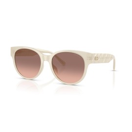 Coach Women's HC8430D Round Sunglasses, Milky White/Brown Pink Gradient, 56 mm