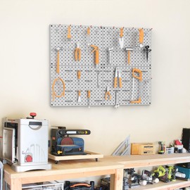 TORACK 4Pcs 12"x16" Metal Pegboard Panels for Garage, Workbench, Shop, Shed Tool Organizer Peg Board with 1/8" & 1/4" Holes, Modular Wall-Mounted Pegboard for Pegboard Hooks (Grey)