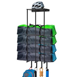 Camping Chair Wall Storage for Garage, Metal Camping Chair Storage Rack Wall Holder, Floating Shelf, 4 Hooks, Stainless Steel, Beach Chair Rack, Umbrella Holder, Garage Chair Organizer, Black