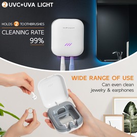 Hipykat Toothbrush Sanitizeri Case with U V-C Lights, Dryer Heating, Fan Drying - Rechargeable Portable Toothbrush Cover, Hook Wall Mount Sterilizeri Box for Home, Travel & Fits All Toothbrushes