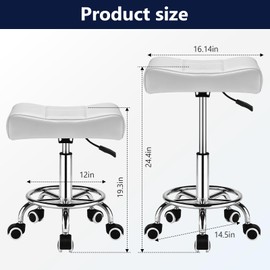 Salon Rolling Stool with Wheels - 300lbs Adjustable Hydraulic Stool，360° Swive with Foot Rest，Pu Leahter Super Soft Seat Cushion Stools for Lash Tattoo Stylist Massage Perfect for Work SPA (White)