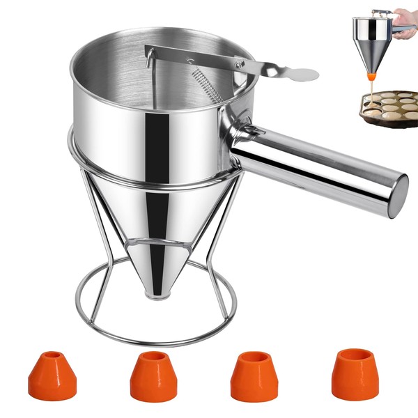 Pfannkuchen Teigspender, 600ml Pfannkuchen Teigspender Teigportionierer Edelstahl, Backtrichter Kolbentrichter Fondanttrichter