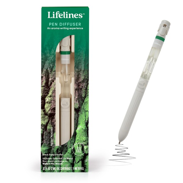 Lifelines Pen Diffuser in Walk in The Woods Essential Oil Blends, Elegant 1.0mm Ballpoint Tip, Black Pen, Ink Refill Included