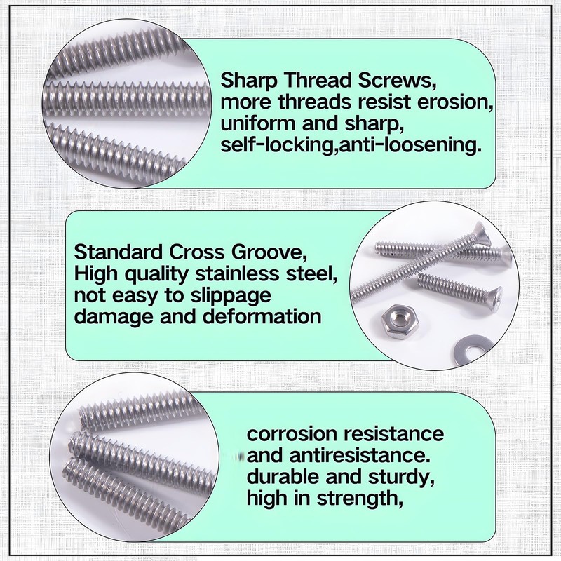 Zmbroll Flat Head Machine Screws #4-40#6-32#8-32 Stainless Steel Nuts Bolts