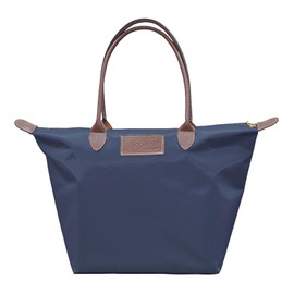 AYNKH Nylon Tote Bag for Women, with Zipper and Compartment, Stylish Waterproof Tote Bag, Casual Canvas Shoulder Bag, with Top Handle, for School Work Travel Gym Shopping Picnic Beach (Dark Blue)