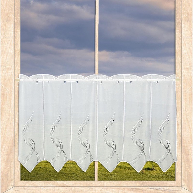 Modern Panel Curtain Samara with Ornamental Embroidery from Plauen Lace