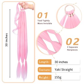 BOBIYA Long Braided Ponytail Extension 30 Inch Pre stretched Braiding Hair Extensions DIY Braid Ponytail Natural Soft Ponytails (Pink)