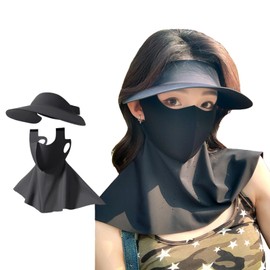 Karsaer G0194 Sun Visor UV Mask Set, Cooling UV Face Cover, UPF 50+, Sun Protection Mask, Neck Guard, Washable, Work / Outdoor / Sports, Sunburn Protection, Unisex, Summer, Black