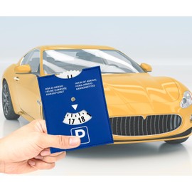 pubblimania Parking Disc Maxi Blue Luxury Model for Use All Europe - Parking Arrival Time Soft Faux Leather 10.5 x 13 cm (Blue Faux Leather Time Disc)