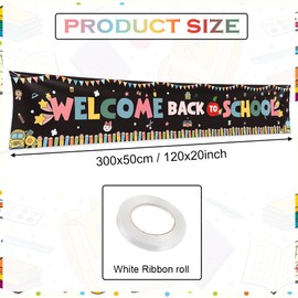 AIBIIN Welcome Back to School Banner Black First Day of School Yard Sign Decorations Back to School Classroom Decorations Hanging Outdoor Gate Decor Fence Banner Indoor Wall Decor 120x20inch