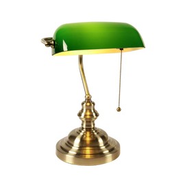 Newrays Glass Bankers Desk Lamp with Pull Chain Switch Plug in Fixture (Green)