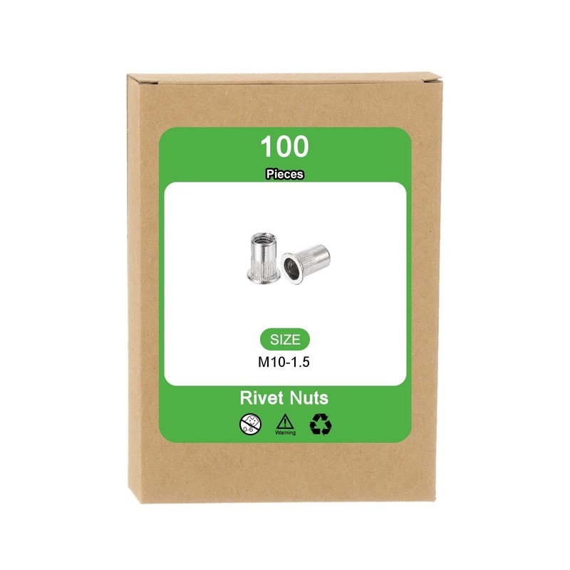 sourcing map 100Pcs Rivet Nuts Flat Head, M10 Stainless Steel