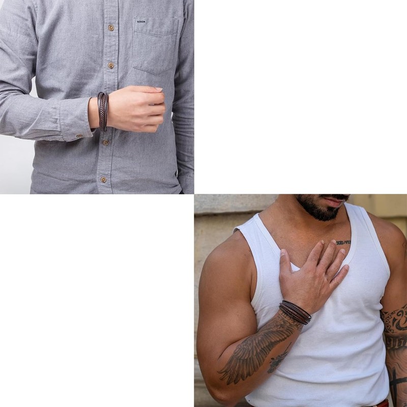 Pulsera de Cuero Hombre, Brazalete de Tejidas Hombre (Marrón)