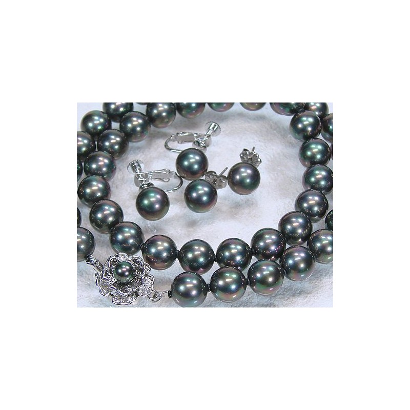 Black Pearl Necklace And Earrings, Black Lip Oyster Pearl 0.4