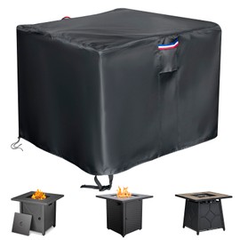Saking Fire Pit Cover, 30 Inch Square Fire Table Cover Fits Patio Table, 600D Waterproof Propane Firepits Cover (Black - 31"L x 31"W x 25"H)