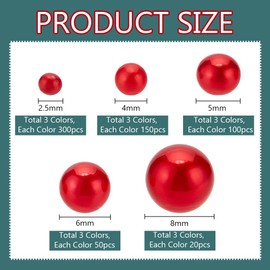 PH PandaHall 1860pcs 5 Sizes Vase Filler Pearls, Undrilled Pearl Beads 2.5/4/5/6/8mm Acrylic Pearl Beads Floating Bead No Hole Pearls for Vase Filler Makeup Brush Holder Party Decor, Black/White/Red