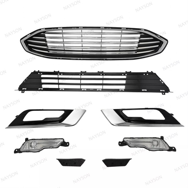 NAYSON For Fusion 2017-2018 Upper Chrome Grille/Lower Mesh/Fog Light Kit/Bumper