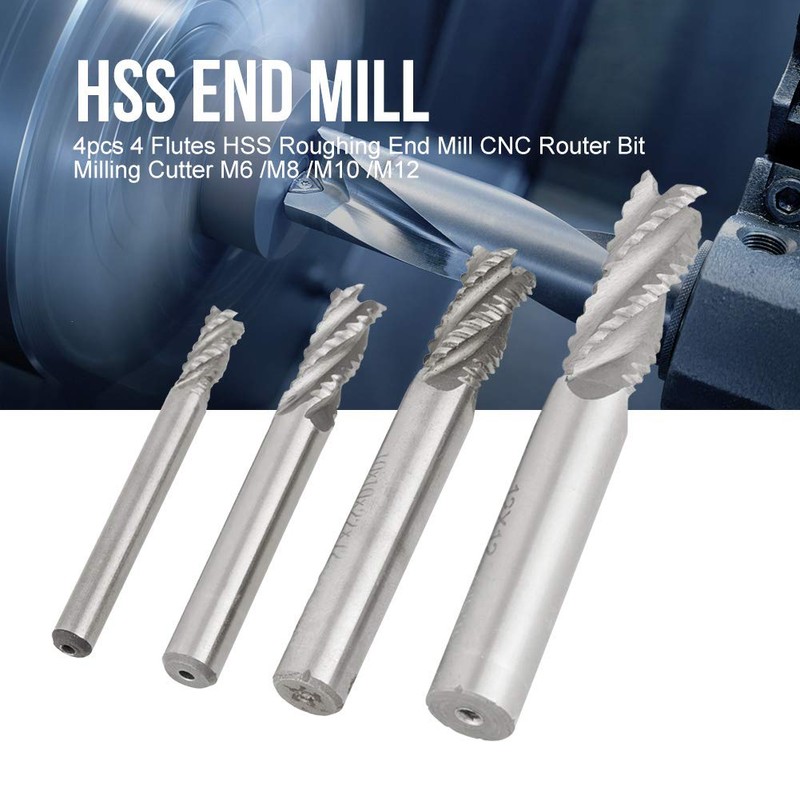 4-Piece End Mill Set 4 Flammi HSs Roughing Mill CNC