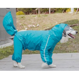 LEOWOW Dog Raincoat, 4 Legs Large Dog Rain Jacket with Reflective Stripe,Dog Hooded Waterproof Raincoats for Big Dogs,Large Breeds Dogs Rain Jackets with Legs,Tail(Blue,9XL)
