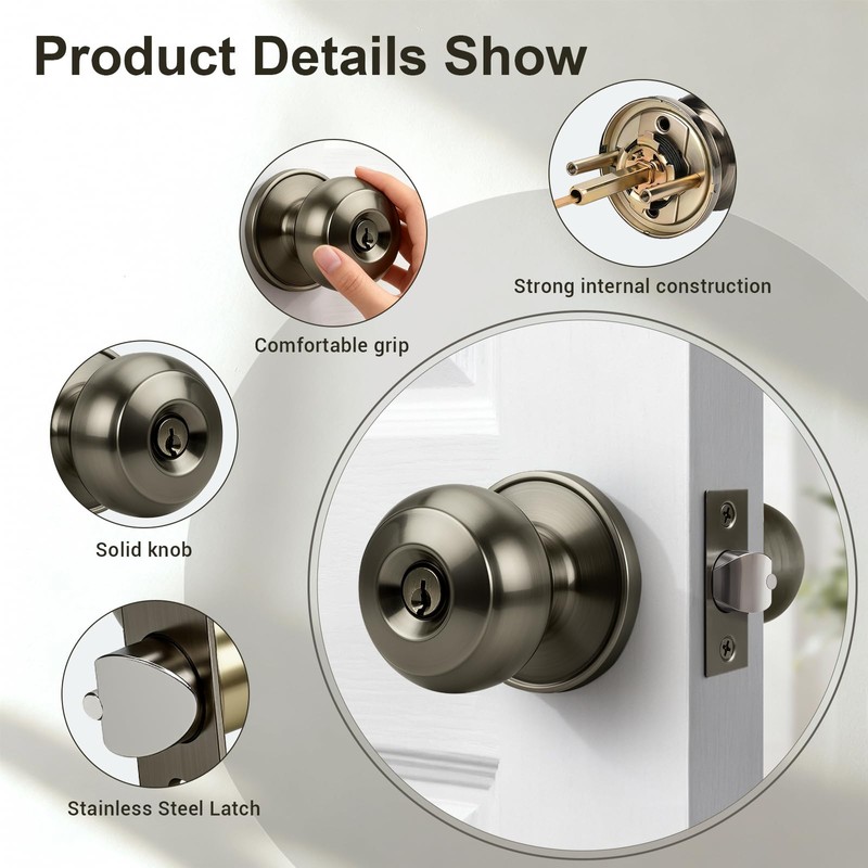 KNOBWELL 2 Pack Door Knob with Lock and Key (Keyed