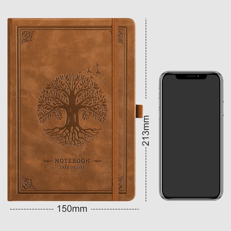 RETTACY Notebook, A5, Squared, Thick Grid, Leather Hardcover, 320 Pages,