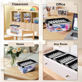 Buystarget 13L Storage Box with Black Lid Clear Plastic Storage Container Strong BPA Free Stackable Non Toxic Multipurpose Transparent Kitchen Home Office Classroom Toys Shoes Tidy Shelf Organisation