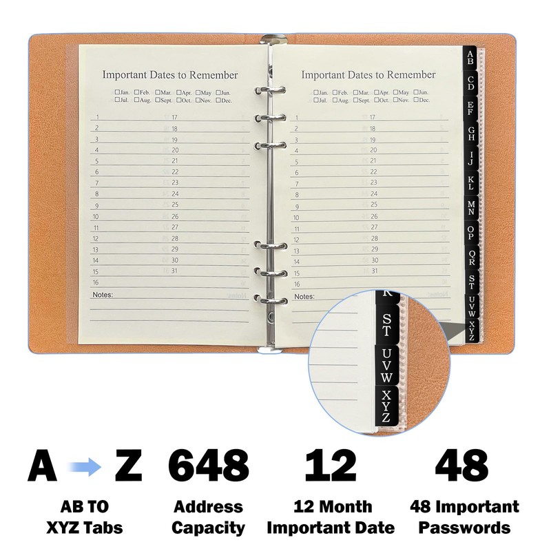 Refillable Address Book with Alphabetical Tabs, 648 Entry Spaces Large