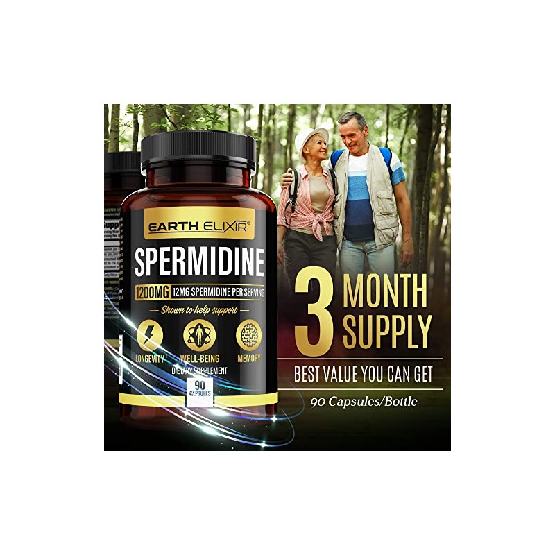 Earth Elixir Suplementos Espermidina 1200 Cápsulas Fabricado Estados Unidos Pureza