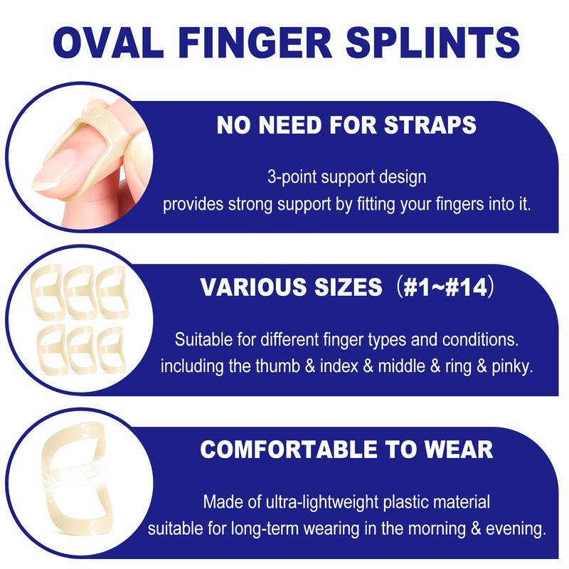 RonJea 6Pcs Oval Finger Splints, Trigger Finger Splint for Trigger/Mallet/Arthritis/Straightening,