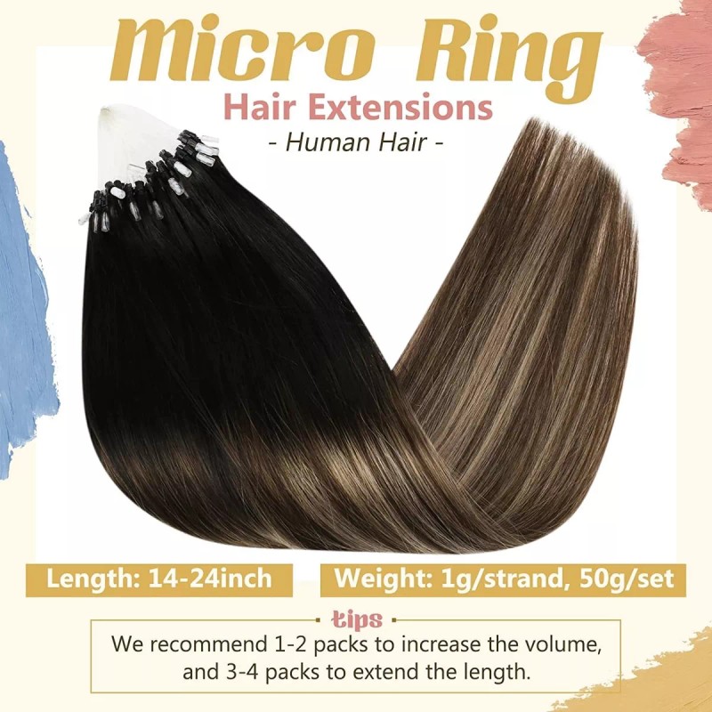 sunny hair Extensiones Cabello Real 50gr 14in Negro Mezcla Marrón