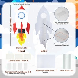 55.2" Rocket Stand-Up Cutout Life-Size Space Photo Booth Prop and Backdrop, Rocket Cardboard Sign for Space Birthday Party Decoration, Science Theme Event Educational Display Classroom Learning