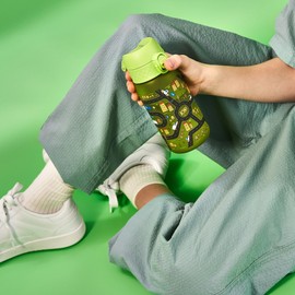 Ion8 Kids Water Bottles, BPA Free, Leakproof, Dishwasher Safe, Easy Open, Secure Lock, Small Boys & Girls Water Bottle,Kids Drinks Bottle for Spill-free Drinking, Green, Auto Cars Drive, 350ml/12oz