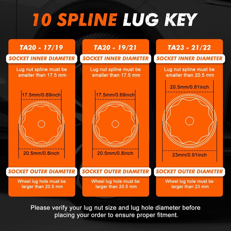 CASOMAN 3-Piece 10 Spline Lug Nut Key Set, Wheel Lock