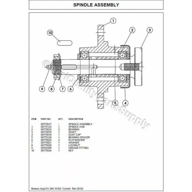 Finish mower Blade Spindle key, Servis Rhino # 00775024 Round