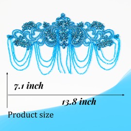 amusediy Sky Blue Beaded Rhinestones Applique Embellishment for Clothes,Epaulettes Shoulder Patches Sew-on Diamond Sequin Applique for Wedding Dress DIY Accessories Belt Waist Decoration