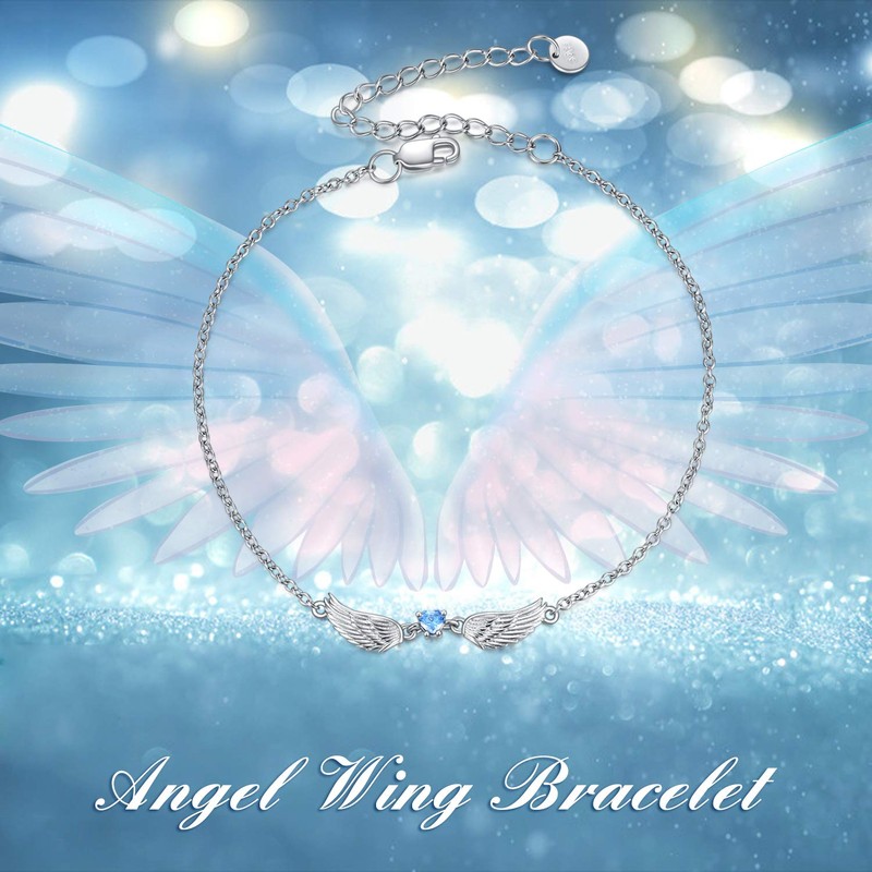 DAYLINLOVE Angel Wings Bracelet 925 Sterling Silver Angel Wings Blue