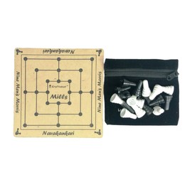 MilesMagic Nine Men's Morris Game for Teens and Adults Family Nights Pretend Play Wooden, Portable, Classic, Fun and Entertainment Professional Mills Navakankari Travel Board Game