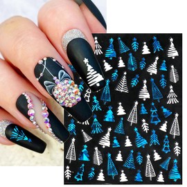 6 Sheets Christmas Snowflake Nail Decals for Nail Art 3D Self-Adhesive Blue White Christmas Stockings Christmas Tree Nail Art Stickers Laser Elk Nail Design Decals Santa Claus Nail Stickers for Women
