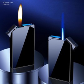 Dual Flame Square Shape Torch Lighter, Switchable Torch Jet & Soft Flame Lighter, Refillable Butane Men Cool Pipe Lighters (Butane Free), Black