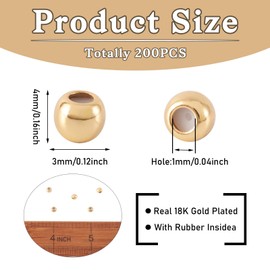 Craftdady 200pcs 18K Gold Insert Rubber Stopper Beads Brass Round Positioning Spacer Beads Flat Round Locating Slider Beads with 1mm Hole for Bracelet Necklace Jewelry Making