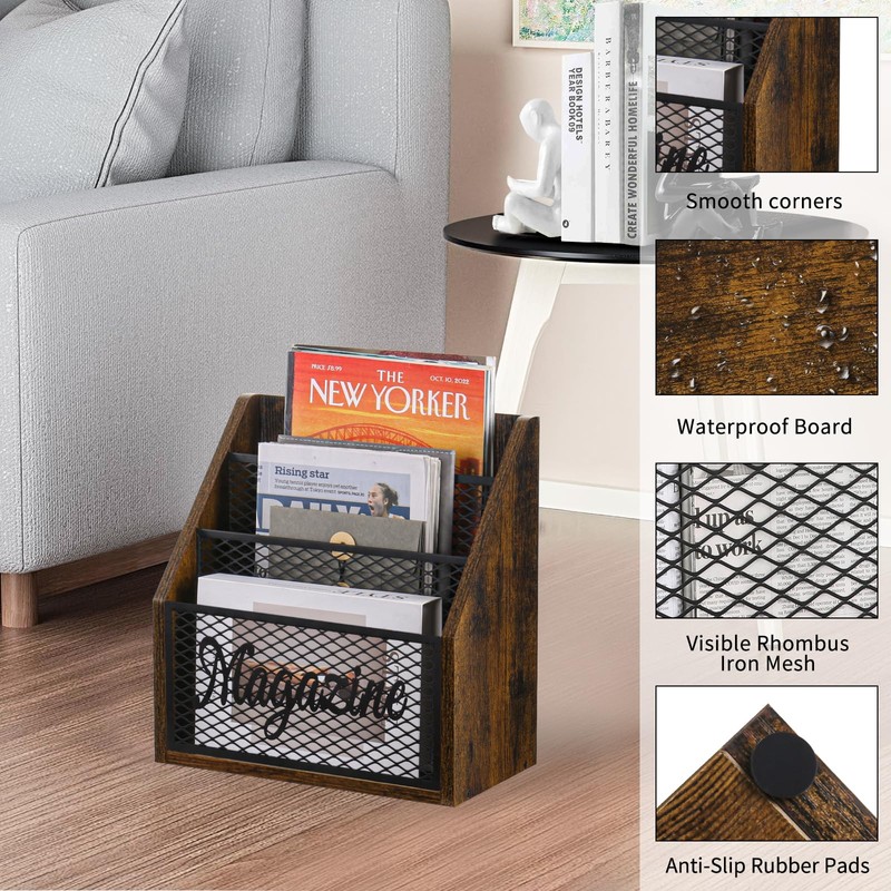 YINMIT Magazine Holder, Stepped 3 Tier Magazine Rack Floor, Magazine