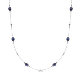 Ross-Simons 7.20 ct. t.w. Sapphire and .25 ct. t.w. Diamond Station Necklace in Sterling Silver. 16 inches