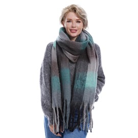MissShorthair Oversized Chunky Scarf for Women Winter Warm Colorful Blanket Big Scarfs Plaid Thick Scarves Soft Fluffy Shawl,Gray Green Plaid