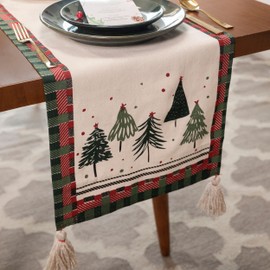 Folkulture Christmas Table Runner 72 Inches Long, 100% Cotton Farmhouse Table Runner, Boho Table Runner, Coffee Table Runner or Dining Table Runner for Table Decor (Plaid Trees)