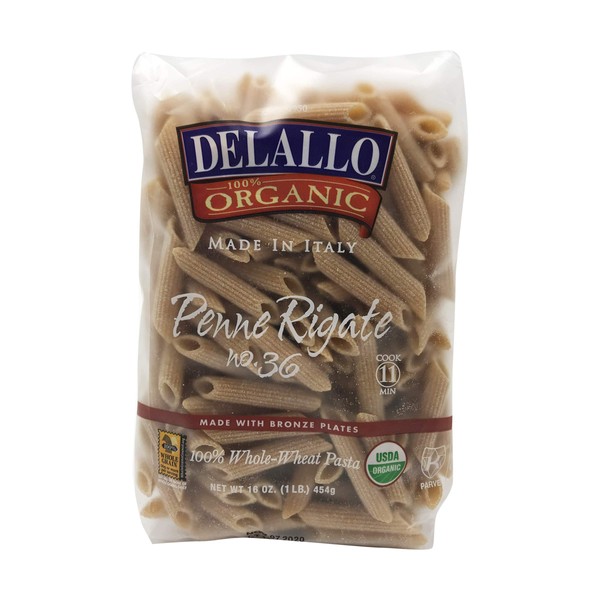 Delallo - Pasta de Semola Integral Orgánica Tipo Penne Rigate 454g