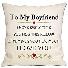 to My Boyfriend I Hope Every Time You Hug This Pillow It Reminds You How Much I Love You Throw Pillow Cover Boyfriend Reminder Gift Birthday Gift Valentine's Day (Boyfriend)